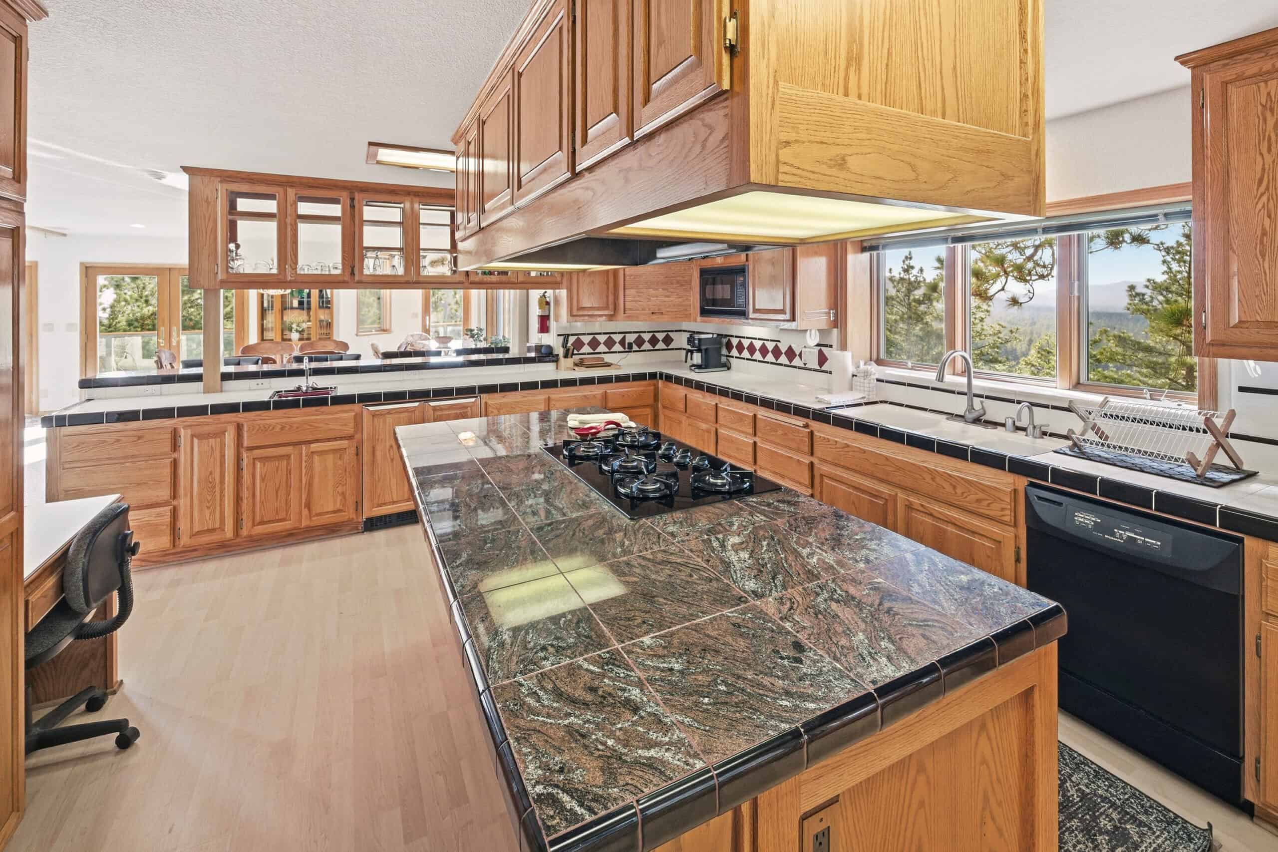 Large cooking island in the gourmet kitchen at Edgar's Hideaway